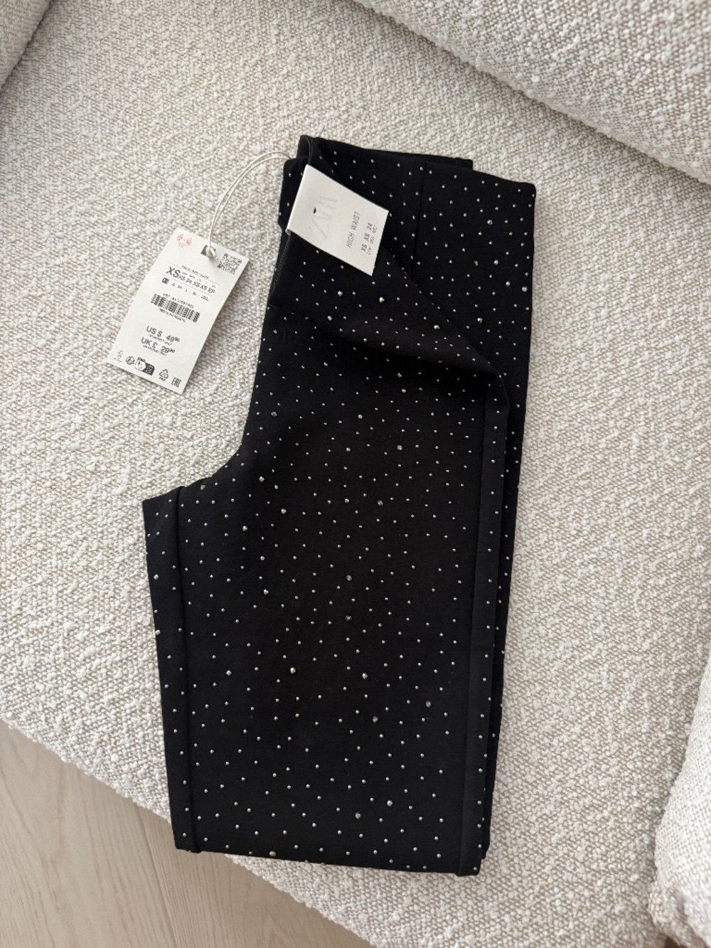 NEW - Zara black high-waisted leggings with allover rhinestone embellishment